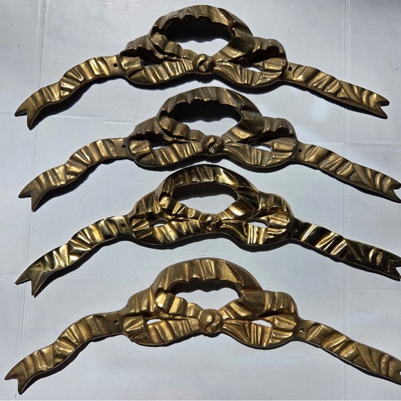Set Of 4 Solid Brass Ribbon Bows Vintage 14 1/2” Frame Decorative Wall Decor - Picture 2 of 13
